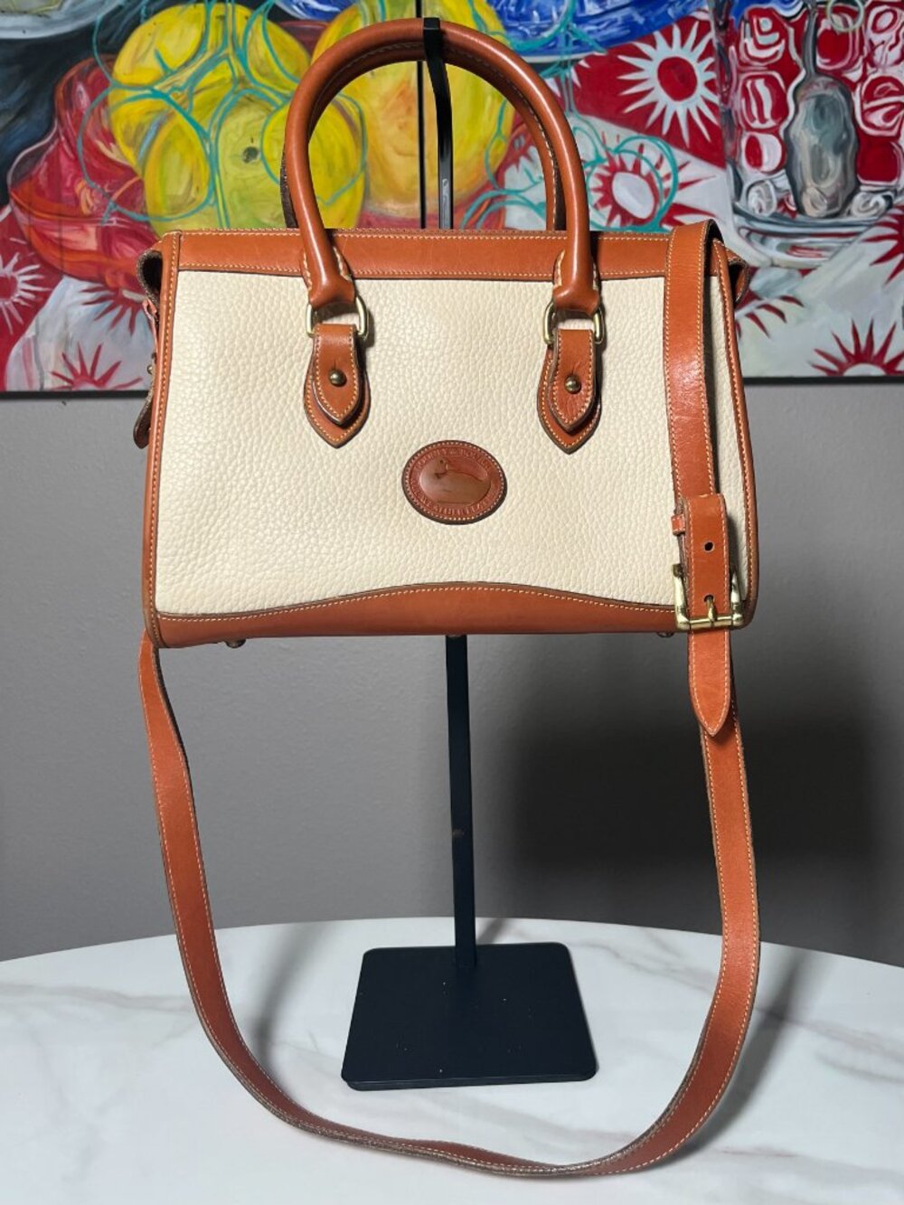 Dooney & Bourke AWL Vintage Satchel Bone British Tan Leather USA 90s
